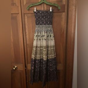 Blue Asphalt Women’s Sz M Y2K Cotton Purple Brown Cream Floral Strapless Dress